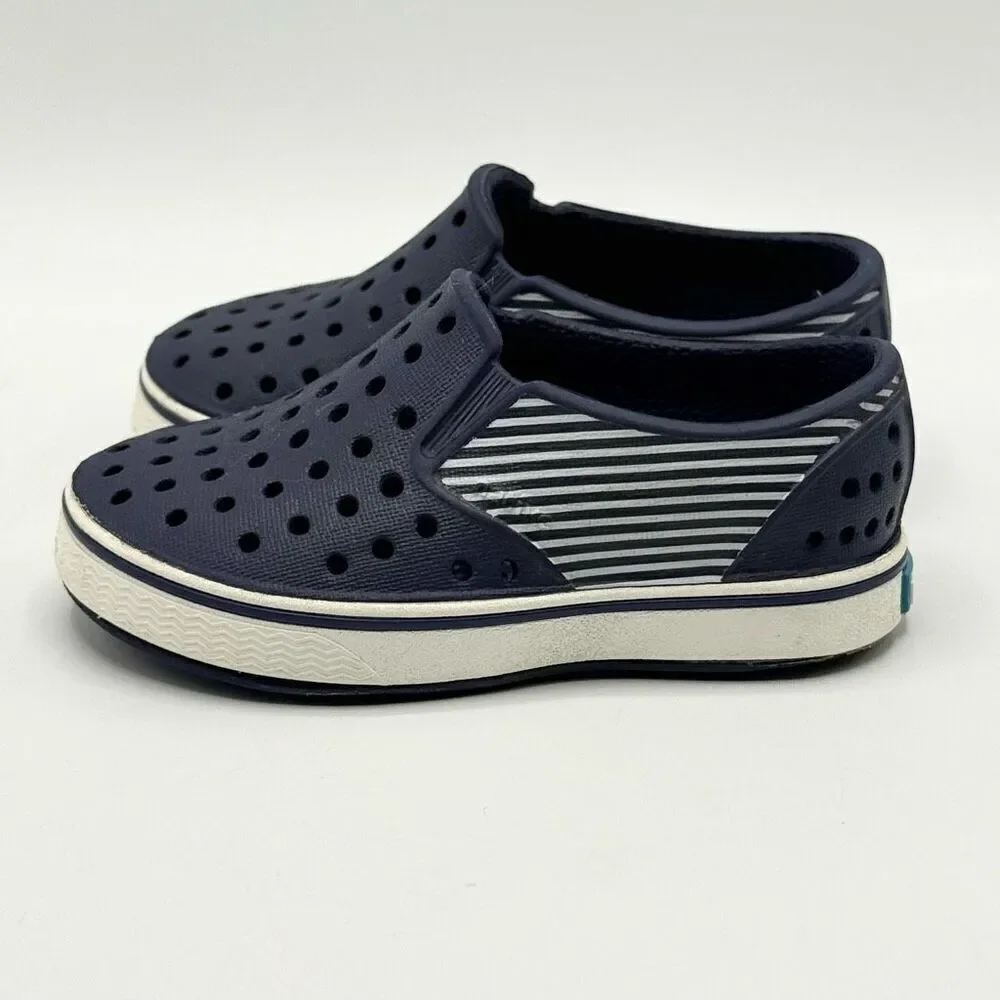Native Miles Navy Blue Stripe Regatta Slip On Sandals - Toddler US C5